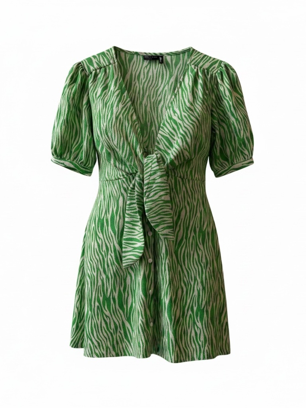 ASOS Design Button Down Mini Dress Green Cream Animal Print Front Tie Sz 4 NWT